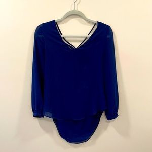 Navy chiffon 3/4 length blouse with gorgeous back detail